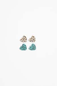 Earrings: Earrings | Heart Stud Set | Turquoise Leopard