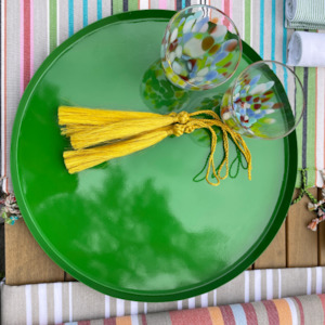 Serveware: Set of Two Trays | Green |  Powder Coated Iron