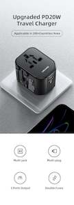 USAMS  Universal Travel Adapter Travel Charger Socket Converter 20W Dual USB Typ&hellip;