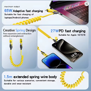 Cable: 65W Quick Charger Spring USB Cable 4 in 1 Spring Data Cable
