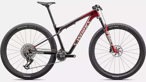 Bikes Full Suspension: 2023 S-Works Epic WC Gloss Red Tint / Flake Silver Granite / Metallic White Silver