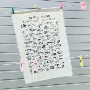 Products: NZ Commercial Fish Species Tea Towel: Illustrated Coastal Guide Tora Collective - Tora Collective - Kaimoana