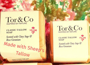 Products: Tallow Soap with Clary Sage & Rose Geranium Tor&Co