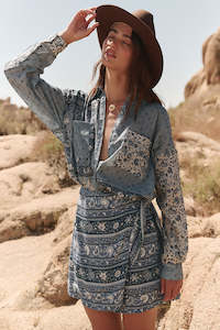 Flash Sale: Spell - Sunshine Bandit Wrap Mini Skirt - Chambray