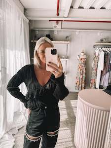 Flash Sale: V Neck Valencia Blouse Black