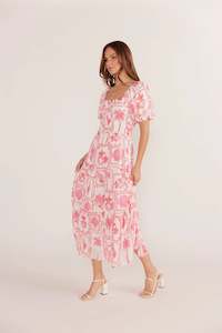 Mink Pink - Bria Puff Sleeve Midi Dress - Summer Postcard Print