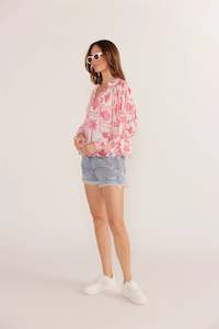 Mink Pink - Bria Long Sleeve Blouse - Summer Postcard Print