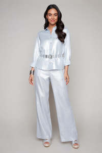 Flash Sale: Woven Long Sleeve Top - Blue/ Silver