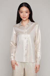 Flash Sale: Woven Long Sleeve Top - Beige / Gold