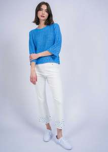 Size 14: Hampton Twill Flare Trousers With Confetti Embroidered Hem - Ivory