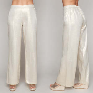 Size Large: Woven Wide Leg Pants - Carre Noir - Beige / Gold
