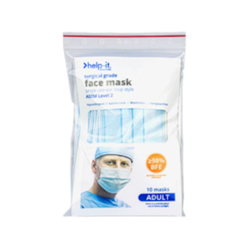 Surgical Face Masks | Help It 4 Ply Ear Loop Masks - 10 Masks | 10 Packs