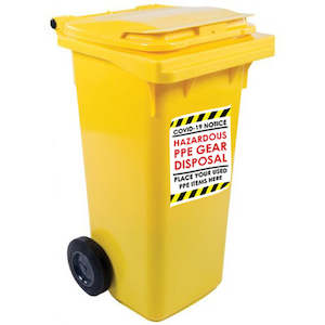 Covid 19 Ppe Disposal Equipment: Wheelie Bin Yellow 120L with PPE hazard label