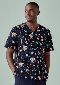 Biz Care | Mens Printed Space Party Scrub Top | CST148MS