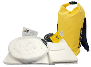 Spill Kits: 25 Litre Oil / Hydrocarbon Spill kit in Weather Resistant Dry Bag Back Pack