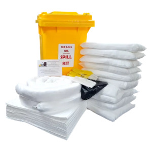 Spill Kits: 120 Litre Oil / Hydrocarbon Spill kit in Wheelie Bin PREMIUM