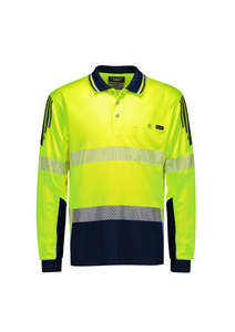 Hi Vis Shirts T Shirts Singlets: Mens Hi Vis Flux Segmented Tape Long Sleeve Polo ZH550