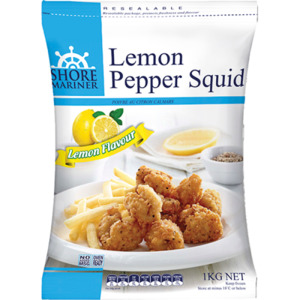 Products: SHORE MARINER LEMON PEPPER SQUID 1KG – Total Foods