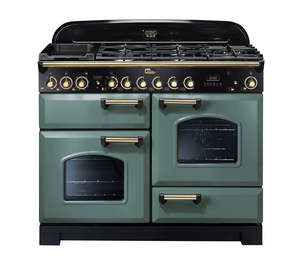 Dual Fuel Freestanding Ovens: FALCON CLASSIC DELUXE 110CM DUAL FUEL COOKER MINERAL GREEN BRASS