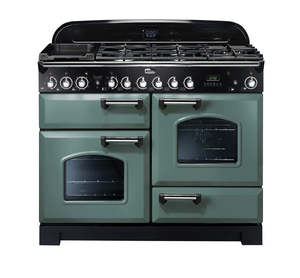 Dual Fuel Freestanding Ovens: FALCON  DELUXE 110CM DUAL FUEL COOKER MINERAL GREEN CHROME