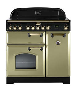 Electric Freestanding Ovens: FALCON CLASSIC DELUXE 90CM INDUCTION OLIVE GREEN BRASS
