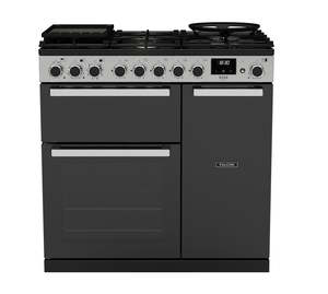 Dual Fuel Freestanding Ovens: FALCON EDGE DELUXE 90CM DUAL FUEL RANGE COOKER BLACK GLASS