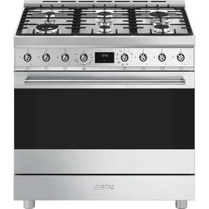 SMEG Classic Pyro 6 Burner Dual Fuel Freestanding Cooker 90cm Stainless Steel