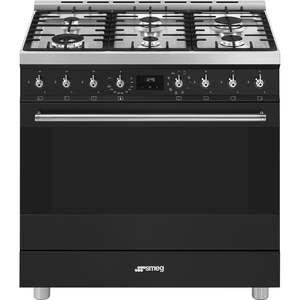 SMEG Classic Pyro 6 Burner Dual Fuel Freestanding Cooker 90cm Matte Black