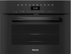Single Wall Ovens: Miele H7440 BM Vitroline Obsidian Black Speed Oven