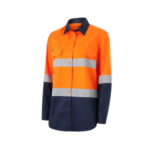 K44221 King Gee Womens Vented Spliced Drill Long Sleeve Shirt with Tape