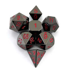 Dice: 7 Piece Metal DND Dice Set Black/Red