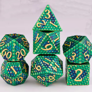 Dice: Metal Polyhedral Dice set (7pcs) - Dragons Scales (Green/Blue)
