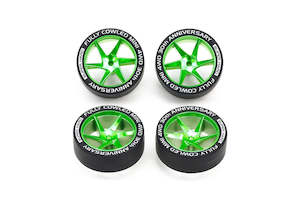 Tamiya Mini 4wd 95666 30th Anniv. Super Hard Low Profile Tires & Matte Green Plated Wheels