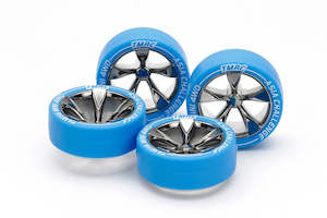 Mini 4wd Wheels Tires: Tamiya Mini 4wd 95654 Small Dia. Low-Profile Black Plated Wheel & Tire Set (TMAC 2024)