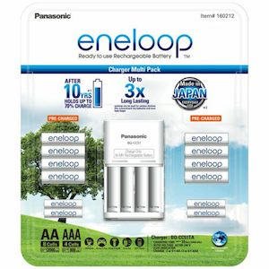Battery Chargers: Panasonic Eneloop Rechargeable NiMH Batteries Set 8x AA + 4x AAA + Charger