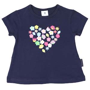 Korango: Flower Heart Print Top-Navy