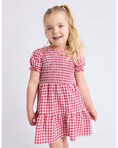 Elsa Gingham Shirred Dress