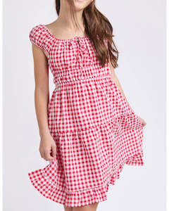 Eve Girl: Elsa Gingham Dress-Red