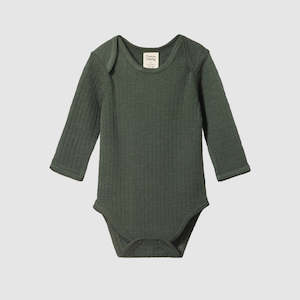 Pointelle Long Sleeve Merino Bodysuit - Thyme