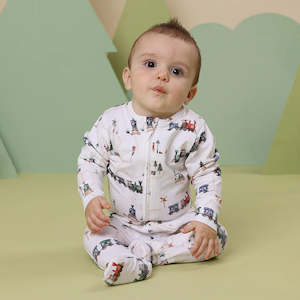 Trains Organic Snuggle Sleepsuit Zip Footie