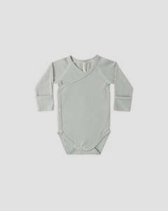 Clothing: Side Snap Bodysuit - Sage Micro Stripe