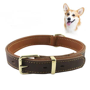 Collars And Leads: Genuine Leather Dog Double Layer Collar | TOUCHANDCATCH NZ