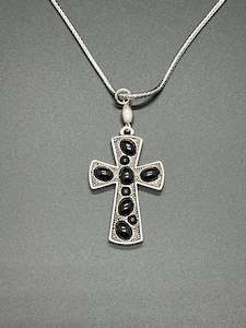 Jewellery: Halle Joy Trusting Cross Necklace Silver With Black Stone | TOUCHANDCATCH NZ