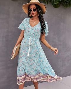 Womens Clothing: Women's V-Nect Midi Dress | TOUCHANDCATCH NZ