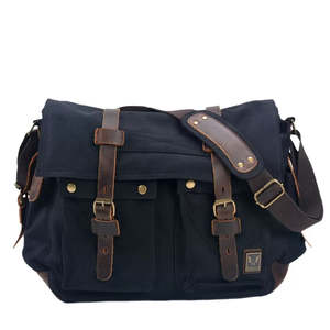 Men's Canvas With Leather Crossbody Bag, 17" Laptop Bag TC638 | TOUCHANDCATCH NZ