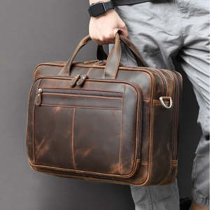 Briefcase: Men's Leather Crossbody Laptop Bag - Genuine Leather 17.3" Briefcase TC4320 | TOUCHANDCATCH NZ