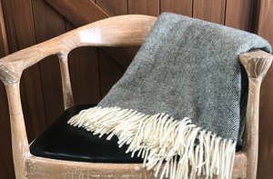 mt somers station - lambs wool blanket - charcoal herringbone