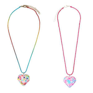Pink Poppy: Pink Poppy Rhinestone Heart Ballchain Necklace