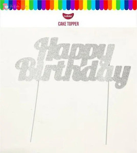 Products: Silver Happy Birthday Cake Topper - Glitter Card