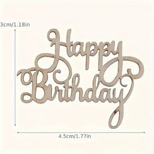 Products: Wooden Happy Birthday Cake Charm. Rustic